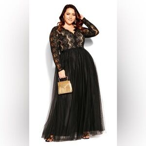 NWT CityChic Plus Size Rate Beauty Black Maxi Lace Long Sleeve Size 18